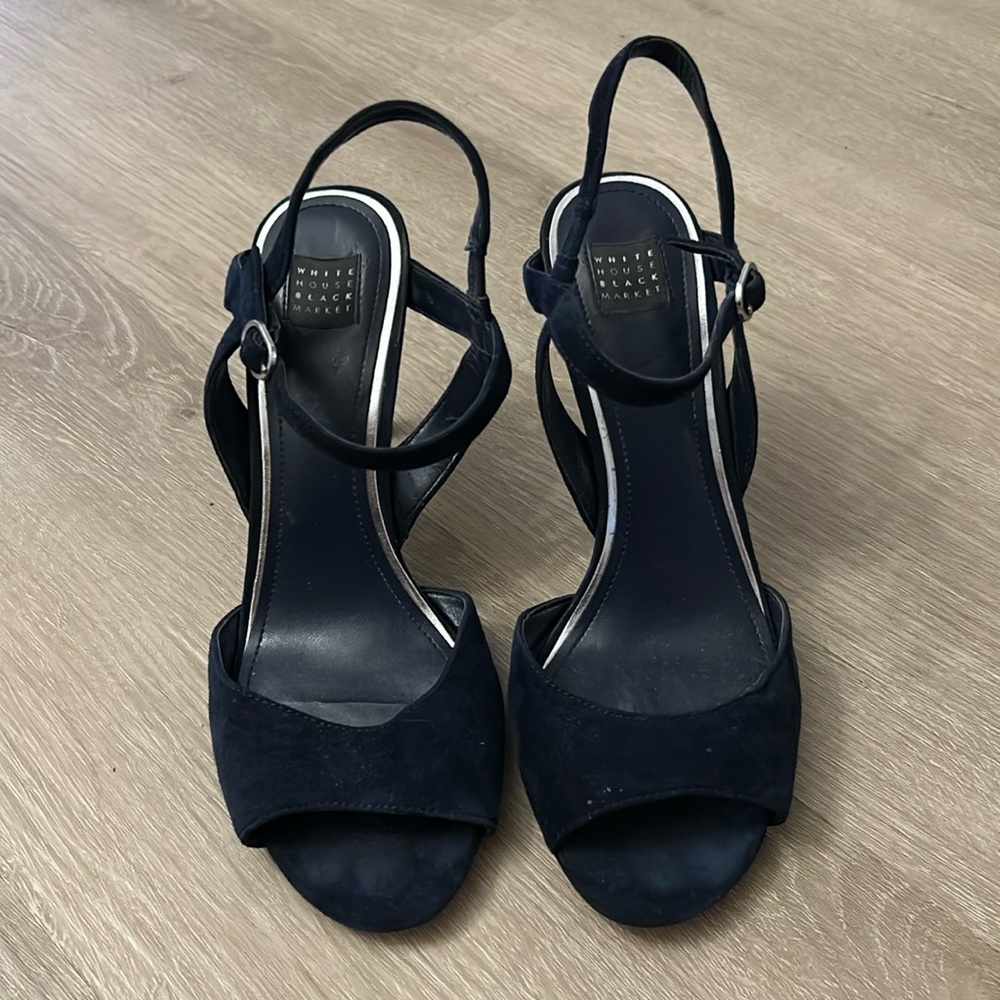 Navy Blue Suede heeled sandals